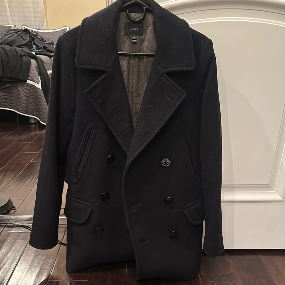 J. Crew Navy Blue Wool-Blend Peacoat Double-Breasted